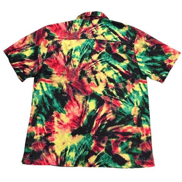 Uzzi Shirt Mens L Red Black Abstract‎ Hawaiian Tie-Dye Button Up Short Sleeves - Picture 3 of 8